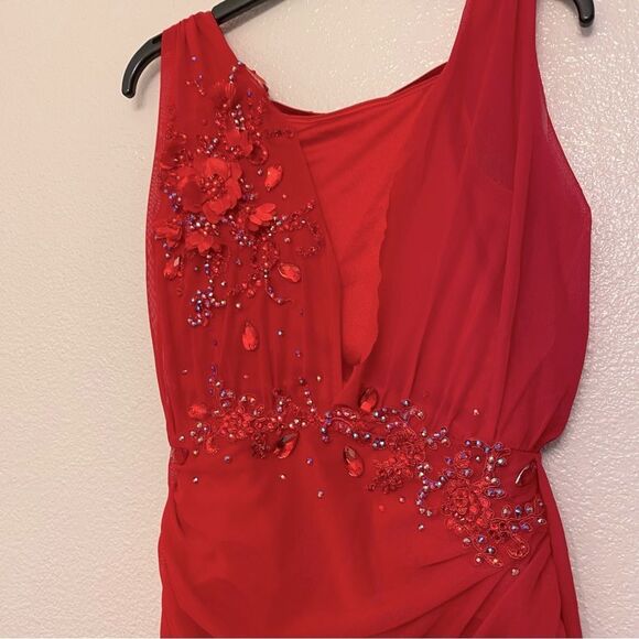 WEISSMAN Balera solo custom Dance costume red Mesh Overlay Dress D12770 LC child - Picture 4 of 15